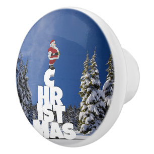 Bouton De Porte En Céramique Paysage d'hiver de Noël