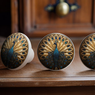 Bouton De Porte En Céramique Peacock British Royal Blue Victorian Art Deco