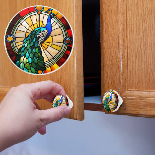 Bouton De Porte En Céramique Peacock en verre teint Faux