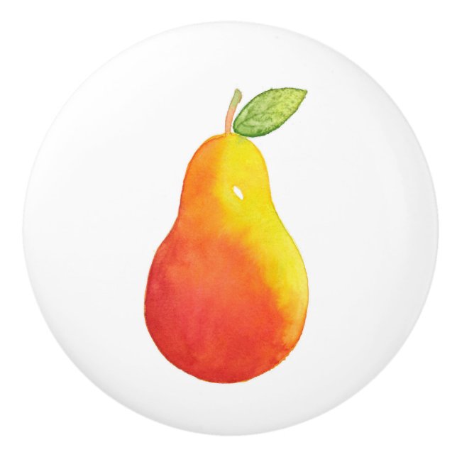 Bouton De Porte En Céramique Pear aquarelle (Devant)