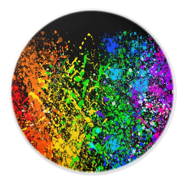 Bouton De Porte En Céramique Peinture couleur arc-en-ciel noir éclaboussure col (Devant)