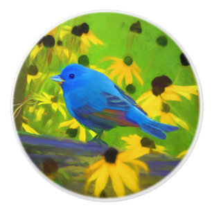 Bouton De Porte En Céramique Peinture de Bunting Indigo - Art original pour ois