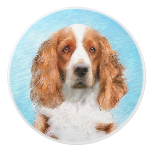 Bouton De Porte En Céramique Peinture d'espagnol Welsh Springer - Art original 