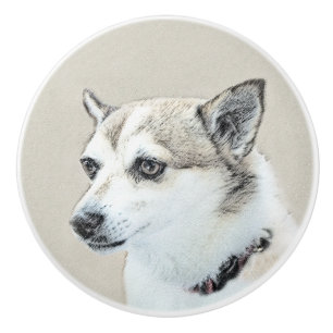 Bouton De Porte En Céramique Peinture norvégienne Lundehund - Art original chie