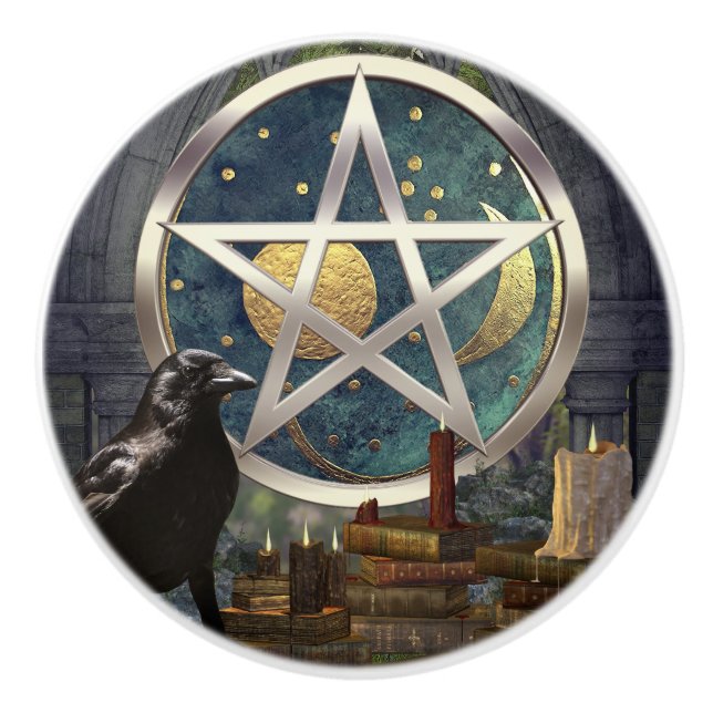 Bouton De Porte En Céramique Pentacle céleste Raven Magick (Devant)