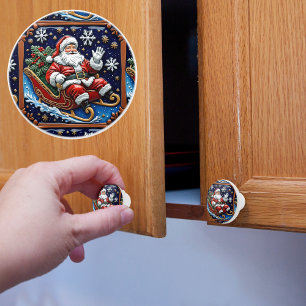 Bouton De Porte En Céramique Père Noël dans son Sleigh Christmas