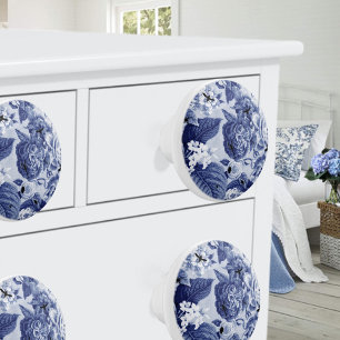 Bouton De Porte En Céramique Périwinkle Bleu Vintage Botanique & Bugs Floral