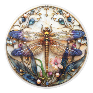 Bouton De Porte En Céramique Perles de libellules Art Déco Gems Fleurs élégante