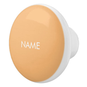 Bouton De Porte En Céramique Personnaliser avec nom, texte minimaliste orange c