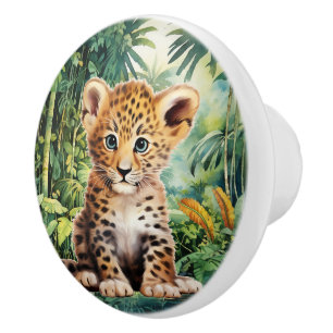Bouton De Porte En Céramique Petit bébé léopard