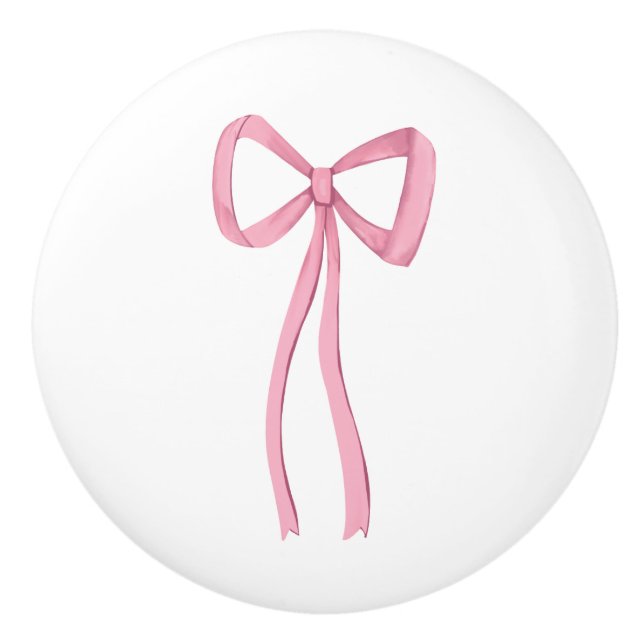 Bouton De Porte En Céramique Petite chatte à cou rose (Devant)
