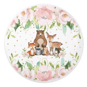 Bouton De Porte En Céramique Petite Fille Florale rose pâle