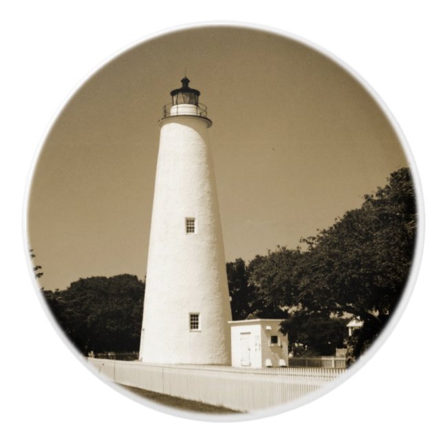 Bouton De Porte En Céramique Phare d'Ocracoke (Devant)