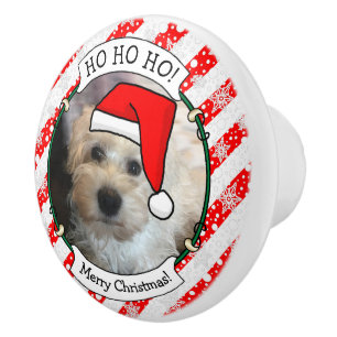 Bouton De Porte En Céramique Photo personnalisée Noël Père Noël Pet HO HO HO HO