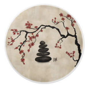 Bouton De Porte En Céramique Pierres zen Sakura Tree