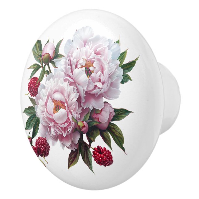 Bouton De Porte En Céramique Pies roses et framboises (Droite)