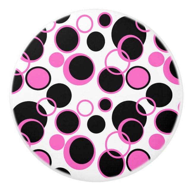 Bouton De Porte En Céramique Pink and Black Circles (Devant)