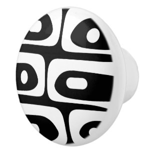 Bouton De Porte En Céramique Piquet Abstrait noir et blanc moderne du milieu du
