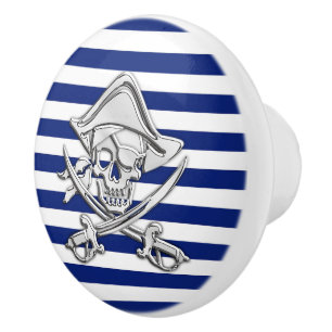 Bouton De Porte En Céramique Pirate de chrome sur la copie nautique de rayures