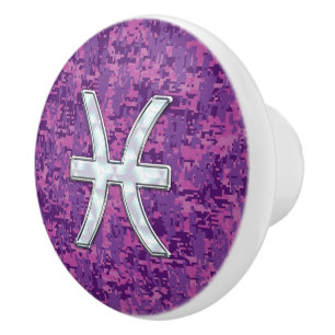 Bouton De Porte En Céramique Pisces Zodiac Connexion sur Camion numérique rose