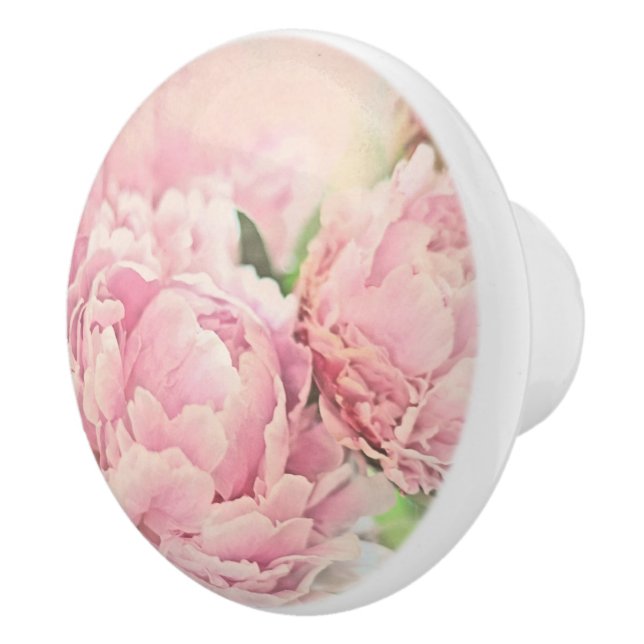 Bouton De Porte En Céramique Pivoines roses (Droite)
