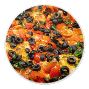 Bouton De Porte En Céramique Pizza aux olives noires