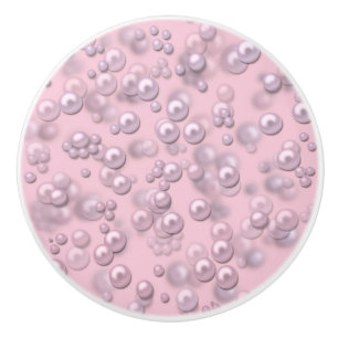 Bouton De Porte En Céramique Placers de perles blanches roses sur velours rose