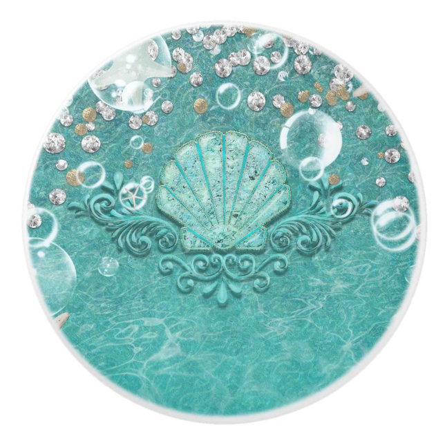 Bouton De Porte En Céramique Plage d'Ocean Beach turquoise Enchanted (Devant)