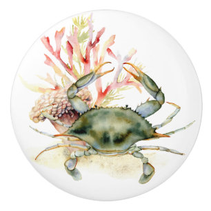 Bouton De Porte En Céramique Plage Thème Crabe Art
