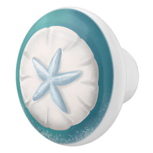 Bouton De Porte En Céramique Plage turquoise de Starfish et de sable Dollar