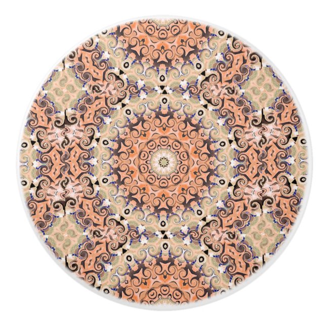 Bouton De Porte En Céramique Plaisir orange et blanc (Devant)