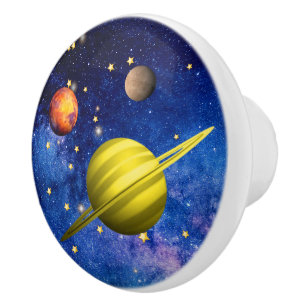 Bouton De Porte En Céramique Planètes Dans Galaxie Spatiale
