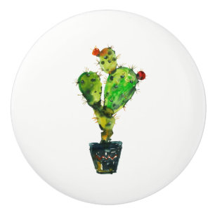Bouton De Porte En Céramique Plante du désert vert cactus Bohème rustique Sud-O