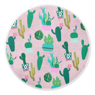 Bouton De Porte En Céramique Plantes de cactus cactées rustiques roses du Sud-O