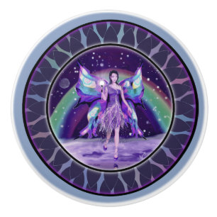 Bouton De Porte En Céramique Pluie violette Fée