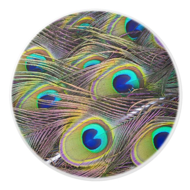 Bouton De Porte En Céramique Plumes de paon (Devant)