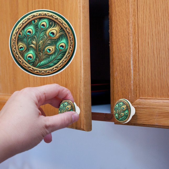 Bouton De Porte En Céramique Plumes de paon (Créateur téléchargé)