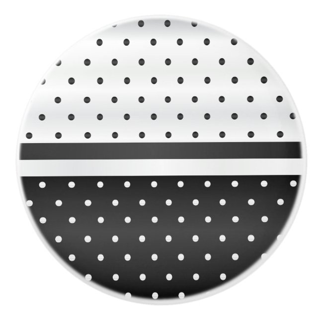 Bouton De Porte En Céramique Pois noirs et blancs (Devant)