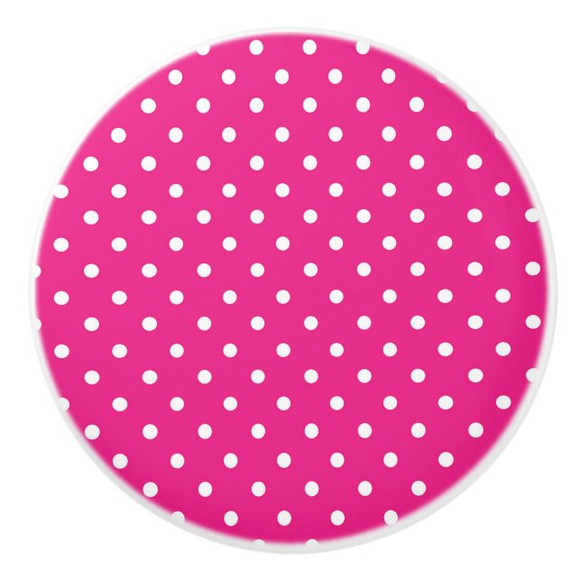 Bouton De Porte En Céramique Pois rose et blanc (Devant)