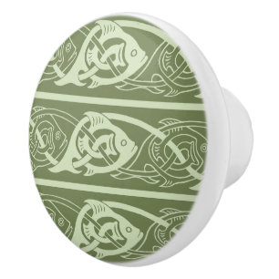 Bouton De Porte En Céramique Poisson à nouer celtique en vert