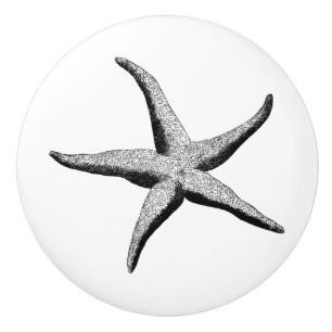 Bouton De Porte En Céramique Poisson-étoile noir et blanc Poisson-étoile vintag
