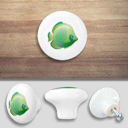 Bouton De Porte En Céramique Poisson vert tropical Carton Armoire Porte de bout
