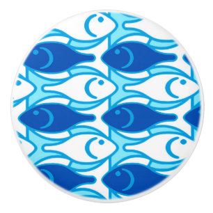 Bouton De Porte En Céramique Poissons modernes de la moitié du siècle, bleu d