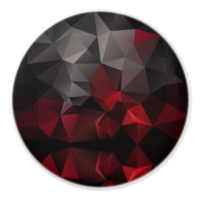 Bouton De Porte En Céramique Polygonal, noir et rouge (Devant)