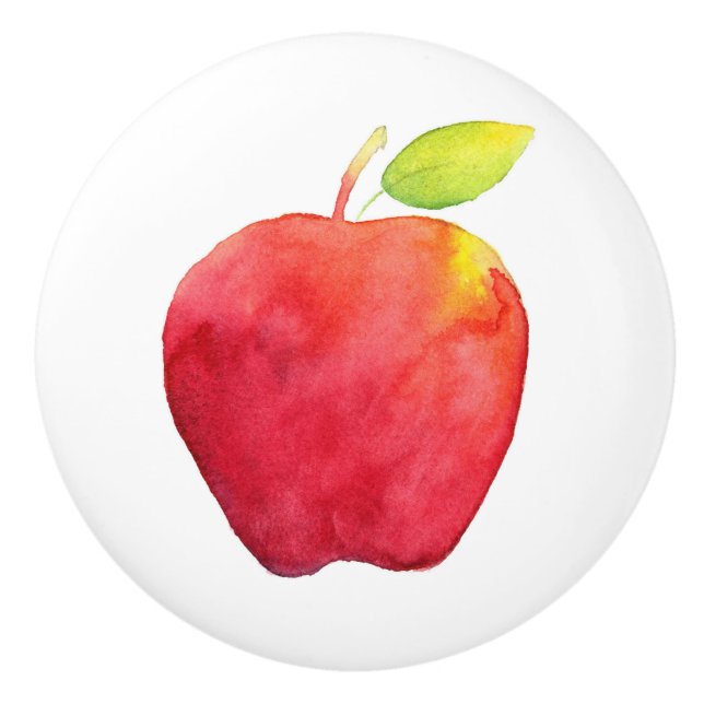 Bouton De Porte En Céramique Pomme d'aquarelle rouge (Devant)