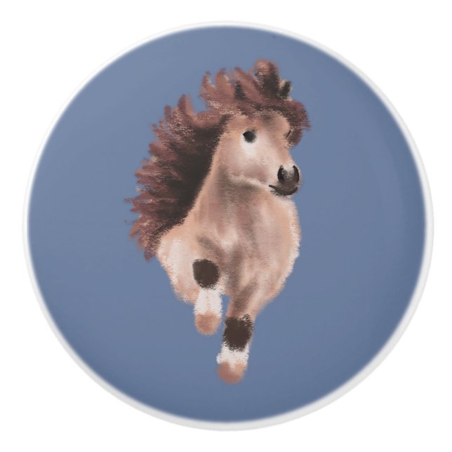 Bouton De Porte En Céramique Poney caracolant  (Devant)