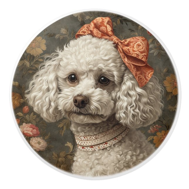 Bouton De Porte En Céramique Poodle précieux (Devant)