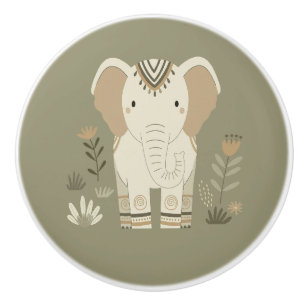 Bouton De Porte En Céramique Portrait de Safari Éléphant ID1264