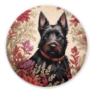 Bouton De Porte En Céramique Portrait élégant d'un chien Scottish Terrier