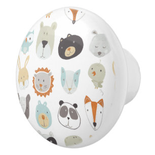 Bouton De Porte En Céramique Portraits animaux mignons amicaux des visages